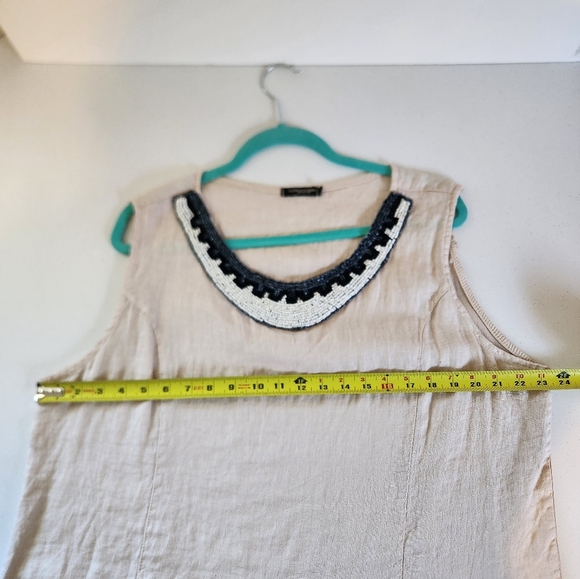 Lungo L'Arno Linen Beaded Shell Tank Top Ribbed Stretch Beige Womens Size 2X - Picture 8 of 8